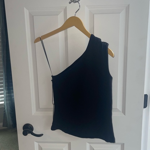 NEW AGOLDE NESSA TANK BLACK ONE SHOULDER RIBBED KNIT BODYCON {$128} LARGE - Picture 6 of 11